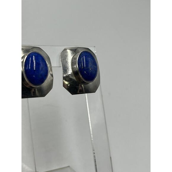 Jessie Claw Navajo Native American Signed Sterling Blue Lapis Lazuli Earrings - Picture 4 of 8